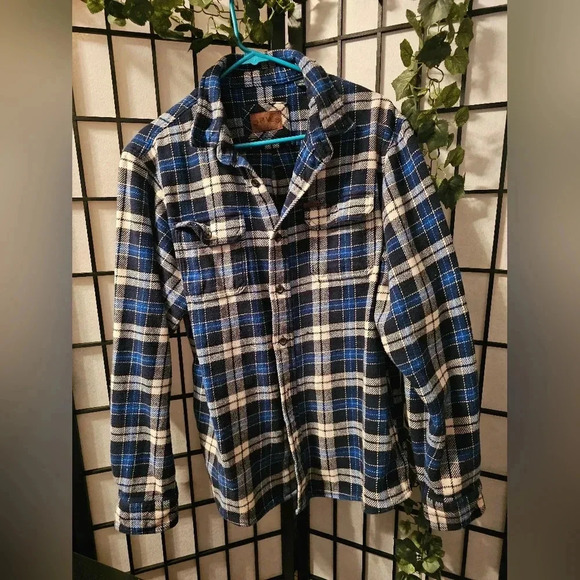 Orvis Heavy Weight Men's Flannel Large White, Blue With Pockets - Picture 1 of 4
